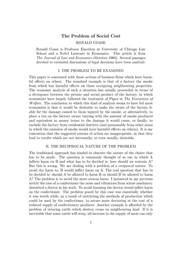 the problem of social cost