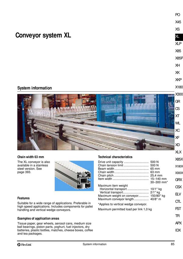 PO XS Conveyor system XL XL X85 - Flexlink