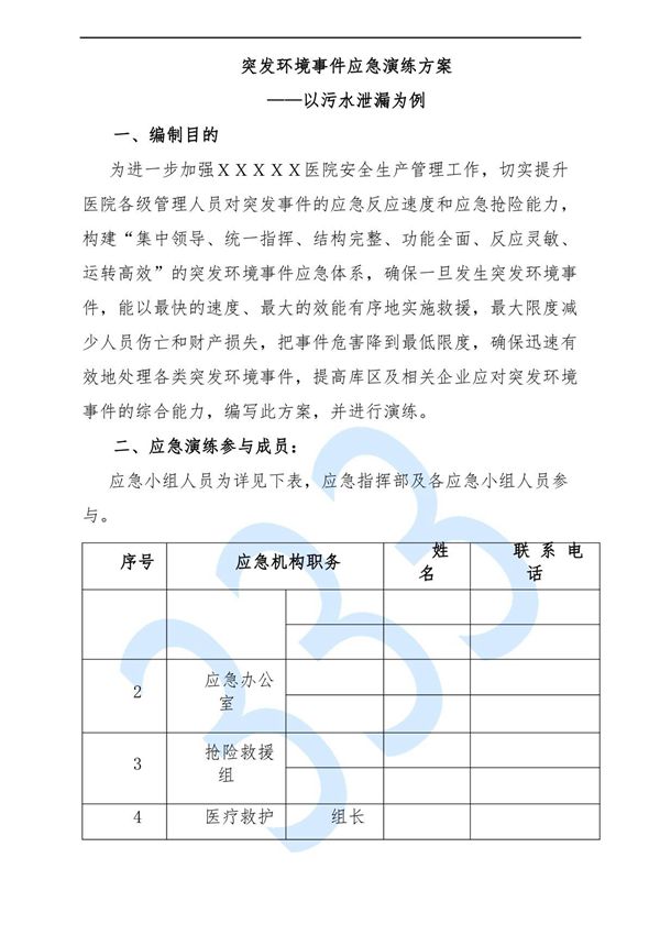 突发环境事件应急演练方案-污水泄漏