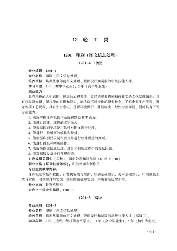 全国技工院校专业目录(2022年修订)-12轻工类
