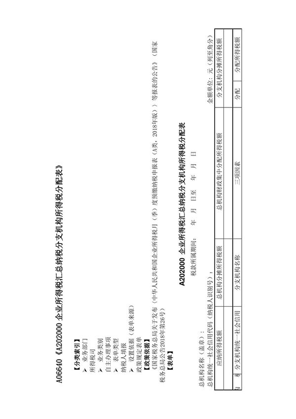 《企业所得税汇总纳税分支机构所得税分配表》(附填表说明)