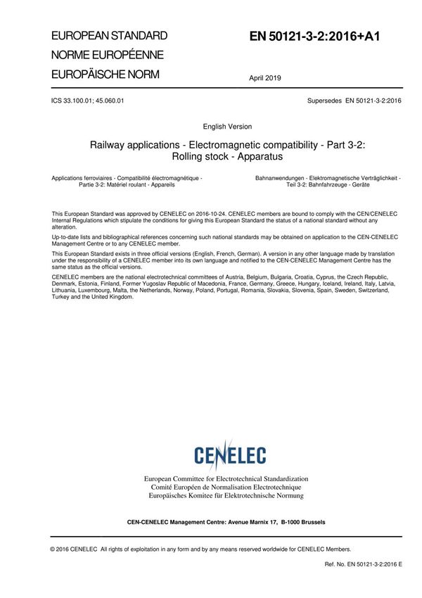 (高清版)EN 50121-3-2-2016 A1-2019 EN欧洲标准全文下载