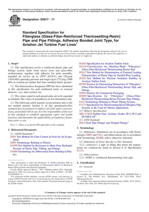 ASTM D5677-17 Standard Specification for Fiberglass (Glass-Fiber-Reinforced Thermosetting-Resin) Pipe and Pipe Fittings, Adhesiv