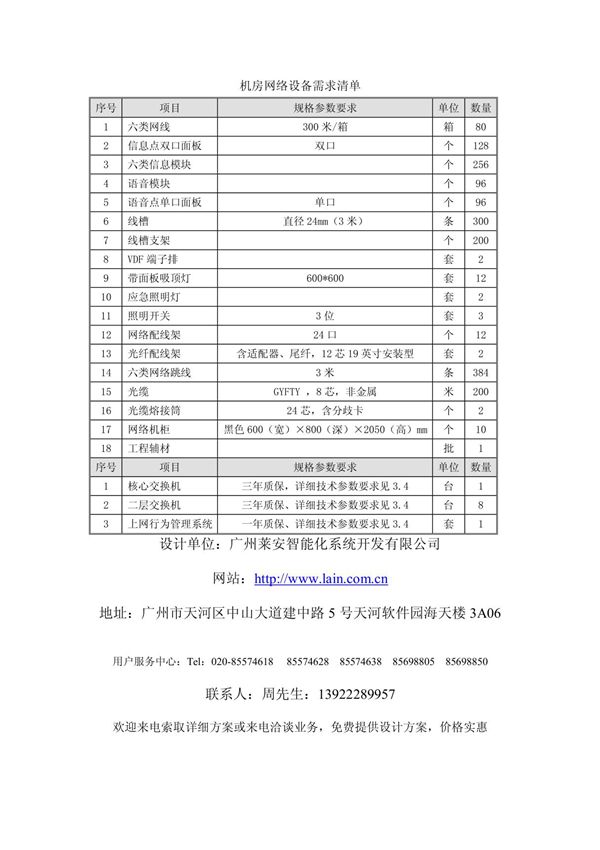机房网络设备需求清单