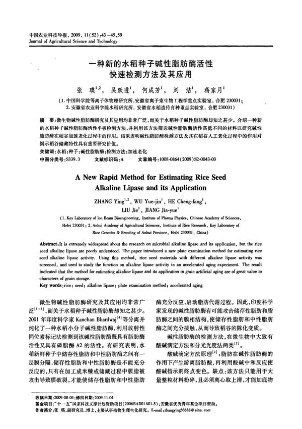一种新的水稻种子碱性脂肪酶活性快速检测方法及其应用