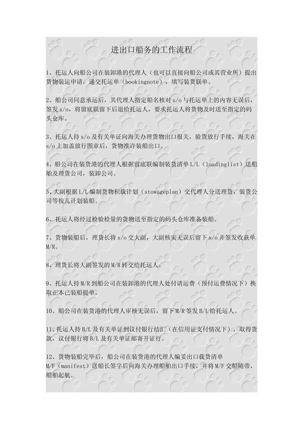 进出口船务的工作流程