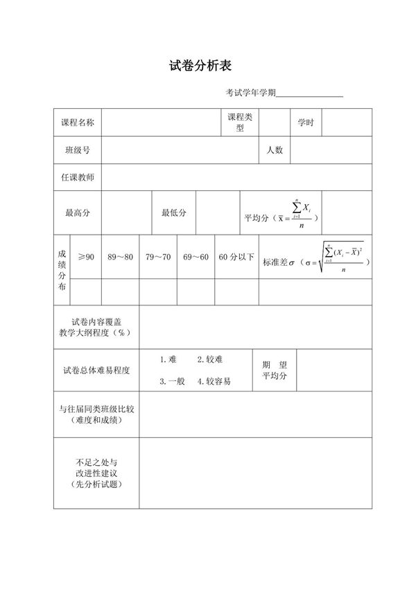 试卷分析表(模板)