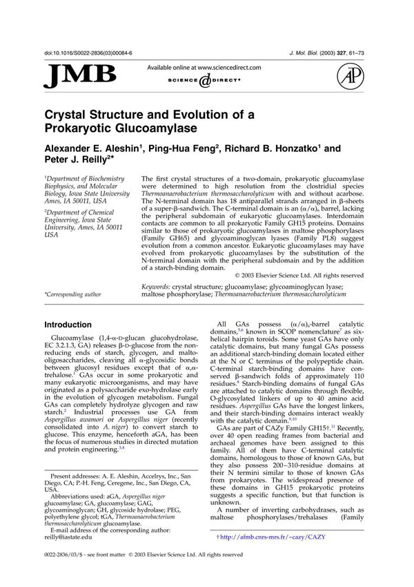 crystal structure and evolution of a prokaryotic glucoamylase 一个原核糖化酶的晶体结构和演化