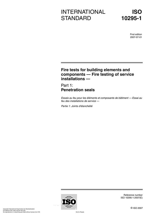 ISO 10295-1 Fire tests for building elements and components  Fire testing of service installation