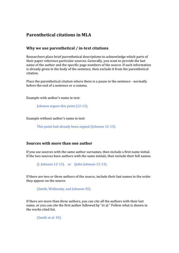 Parenthetical citations in MLA