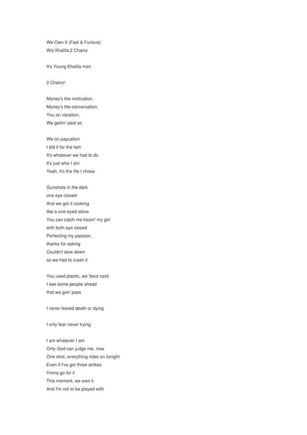 We Own It (Fast & Furious)歌词