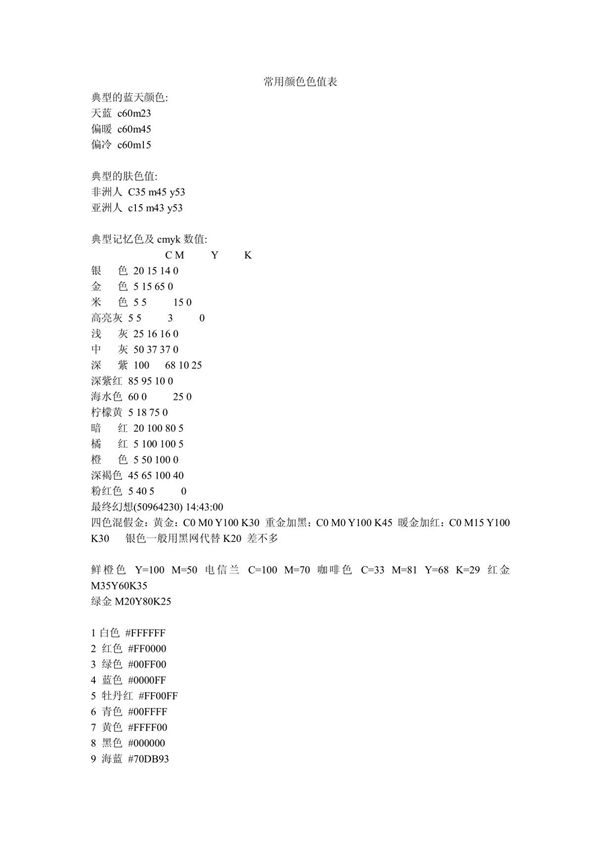 常用颜色色值表