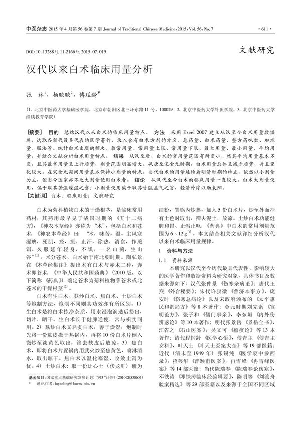 汉代以来白术临床用量分析