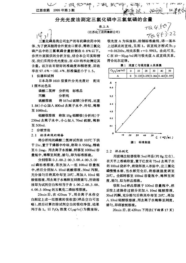 分光光度法测定三氯化磷中三氯氧磷的含量