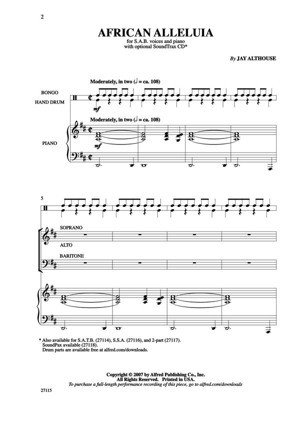 African Alleluia SAB《非洲赞歌》合唱谱 钢琴伴奏谱