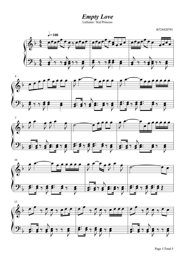 Empty Love钢琴谱五线谱 完整版原版