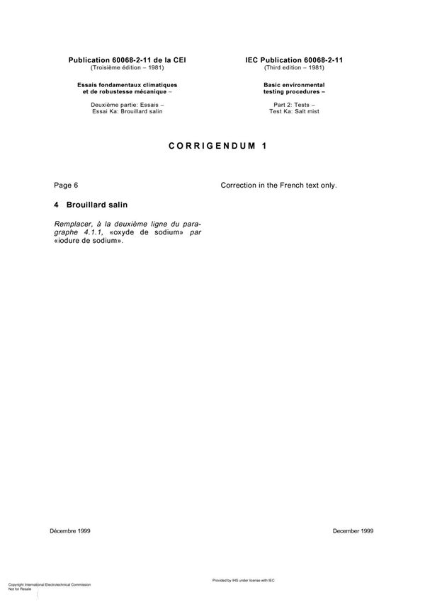 IEC 60068-2-11-1981 Cor 1-1999勘误1 基本环境试验规程 第2-11部分 试验 试验Ka 盐