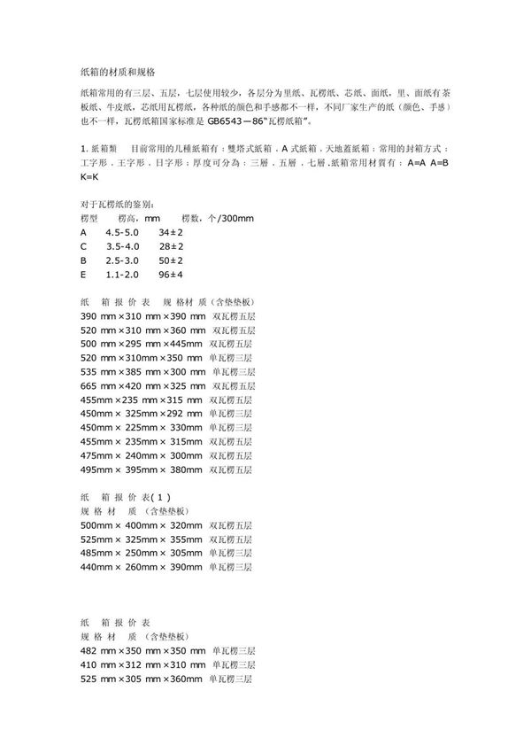 纸箱的材质和规格