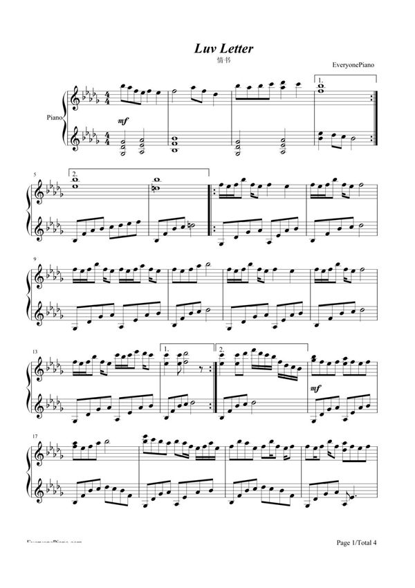 钢琴谱 情书-Luv Letter 五线谱 共4张(全)