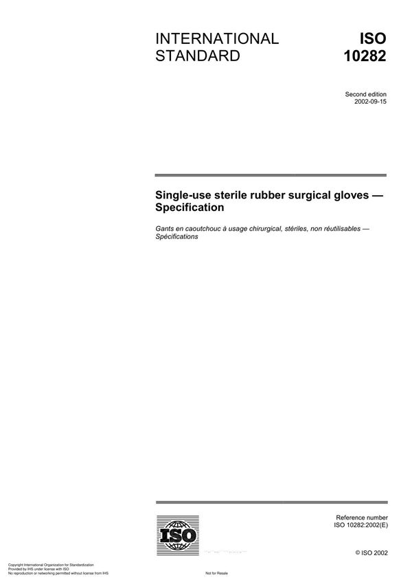ISO 10282 Single-use sterile rubber surgical gloves Specification