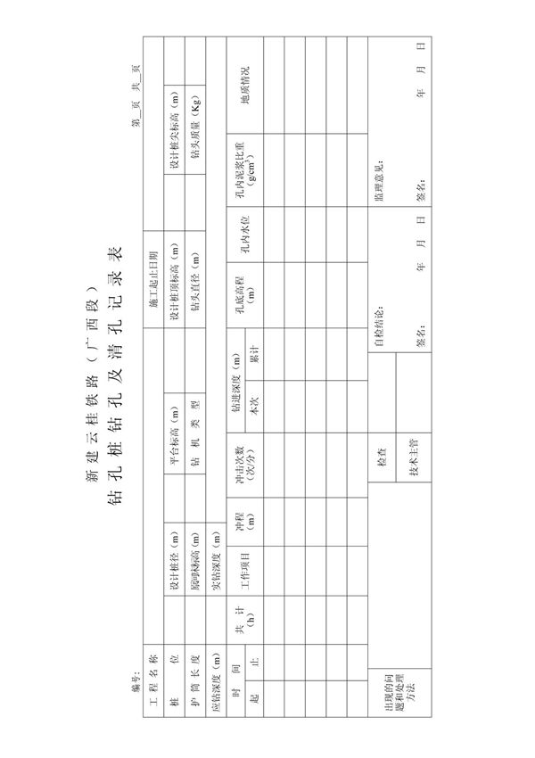 钻孔桩钻孔及清孔记录表