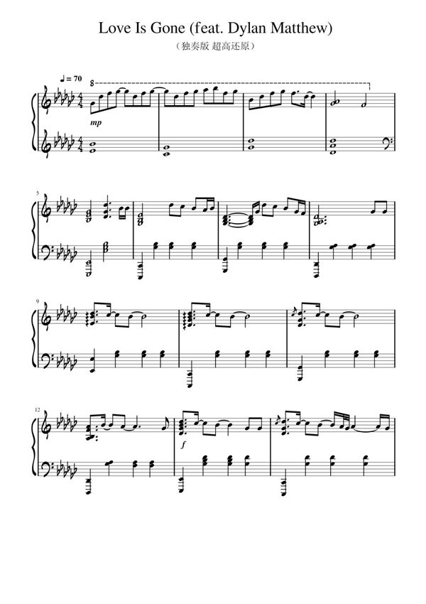 《Love Is Gone》高燃独奏版 SLANDER,Dylan Matthew钢琴曲谱双手数字简谱