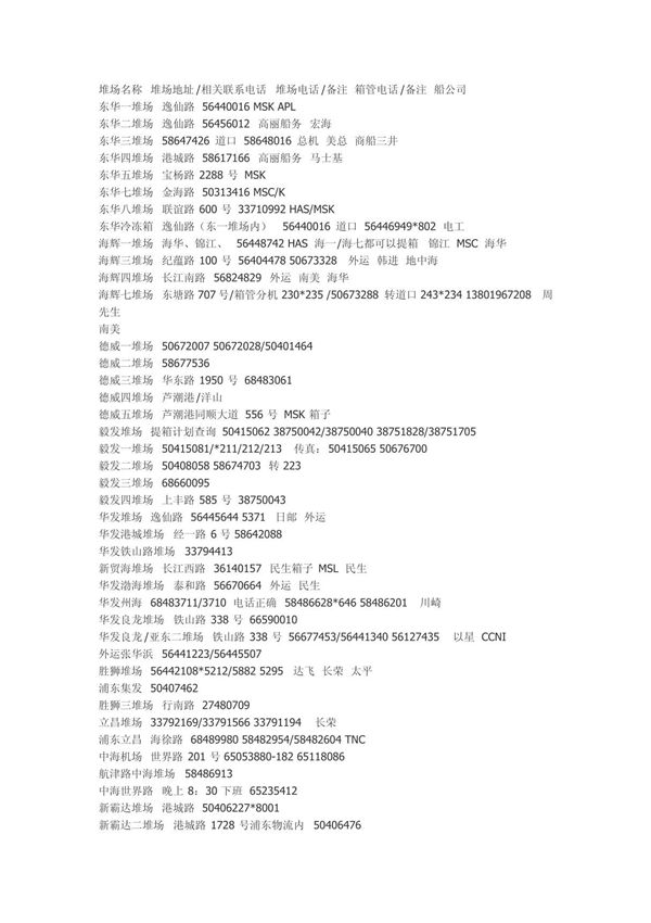 上海堆场地址电话