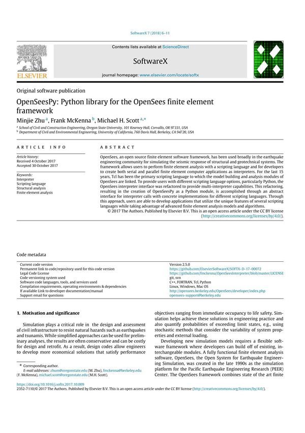 OpenSeesPy- Python library for the OpenSees finite element framework