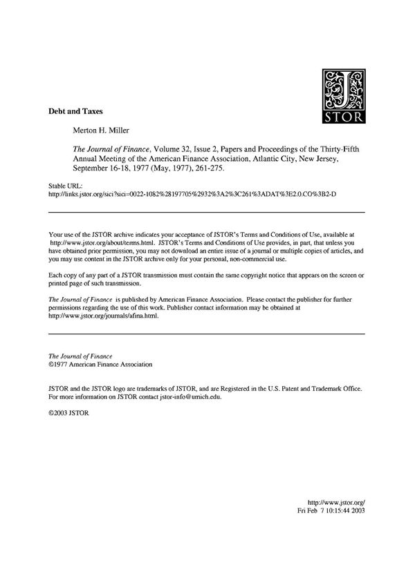 The Journal of FINANCE