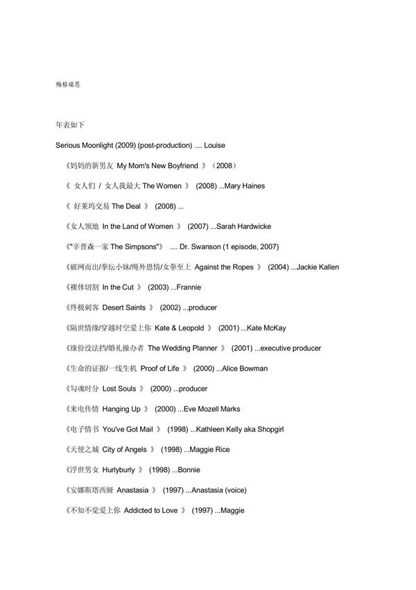 梅格瑞恩电影列表