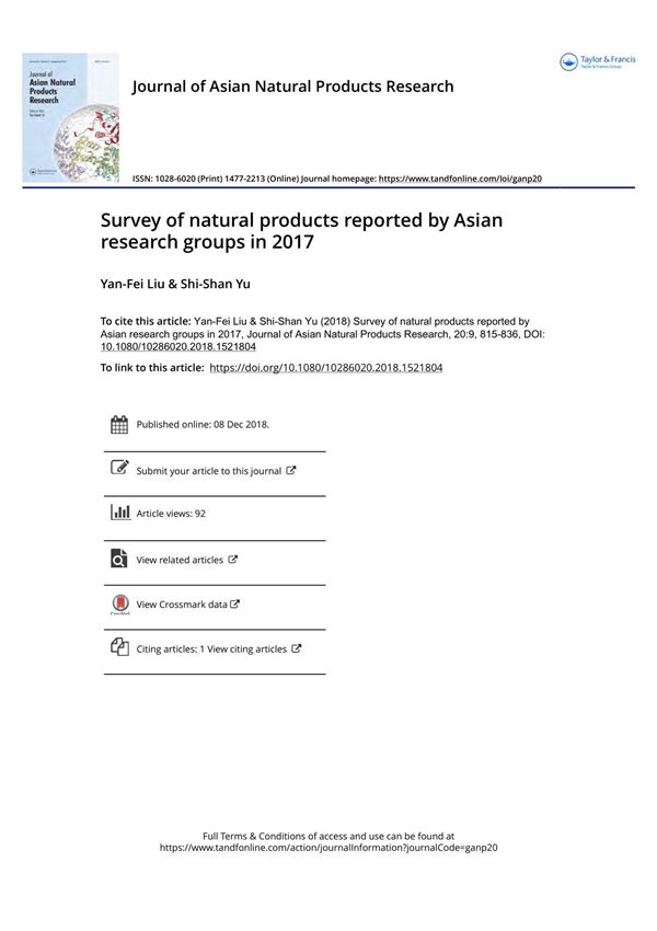 Survey of natural products reported by Asian research groups in 2017 (2018).(10.108010286020.2018.1521804)