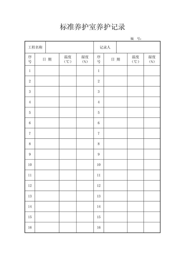 标准养护室养护记录