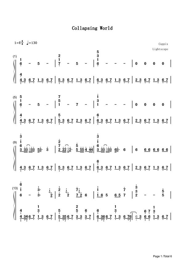Collapsing World简谱钢琴谱 简谱双手数字完整版原版