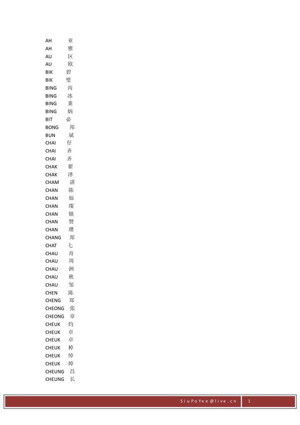 香港拼音姓名翻译