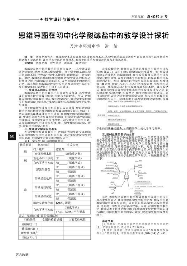 思维导图在初中化学酸碱盐中的教学设计探析