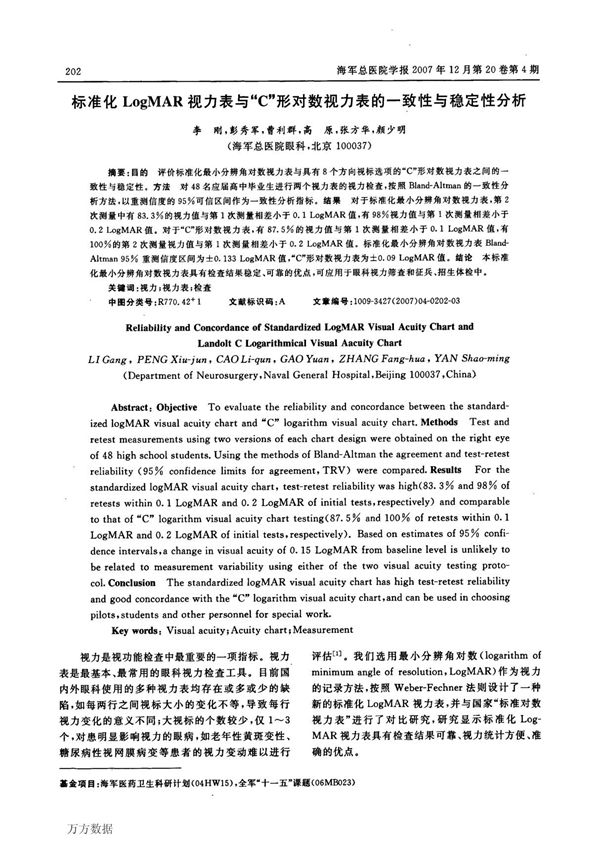 标准化logmar视力表与