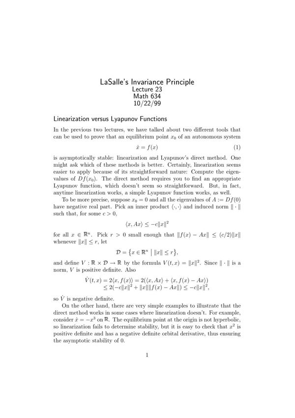 lasalle's invariance principle lasalle不变性原理