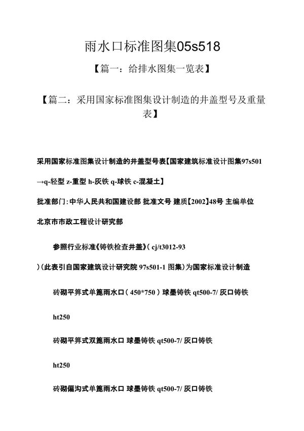 雨水口标准图集05s518