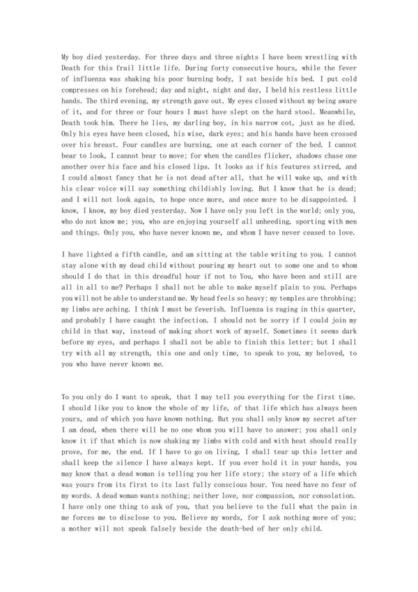 一个陌生女人的来信(英文版)