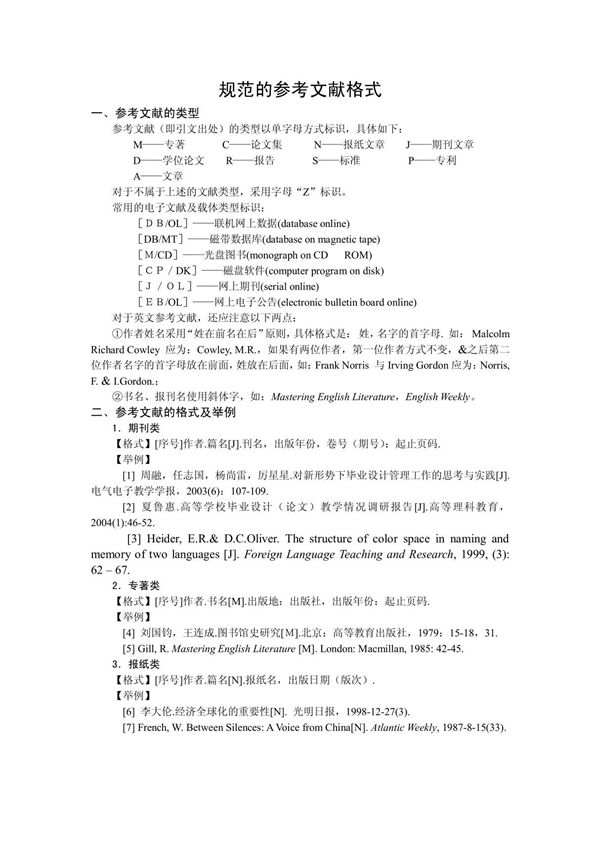论文参考文献标准格式(GBT7714-2005)