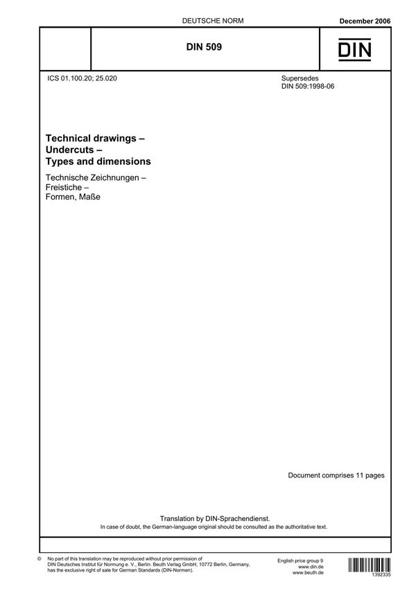 DIN 509-2006 技术制图.退刀槽.类型和尺寸