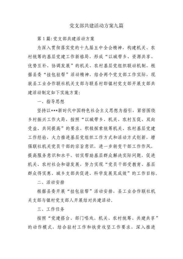 党支部共建活动方案九篇