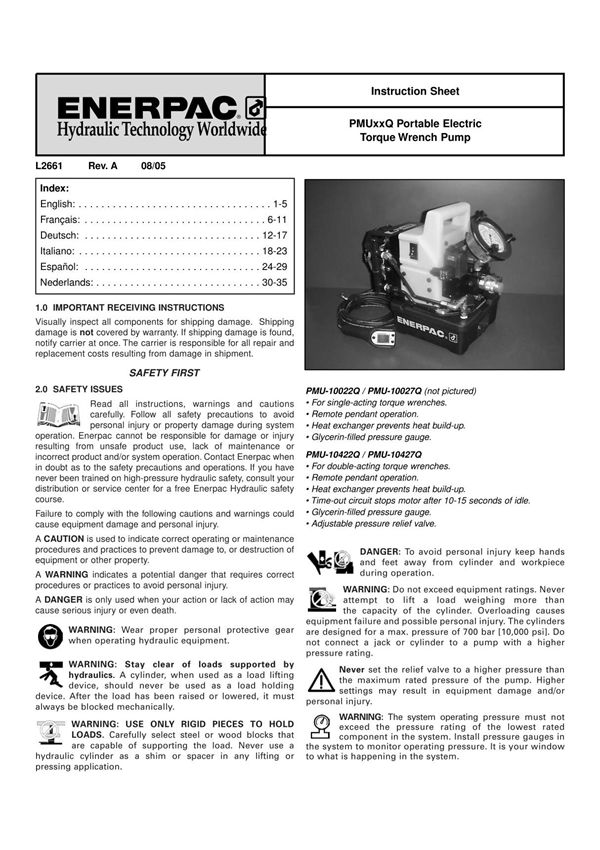 enerpac液压扭力扳手泵说明书