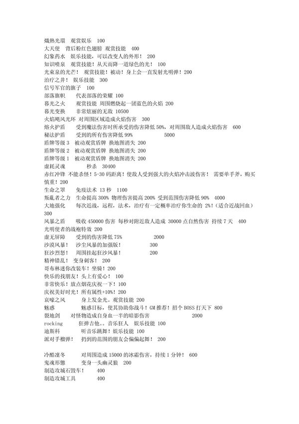 盛大魔兽私服技能价格表