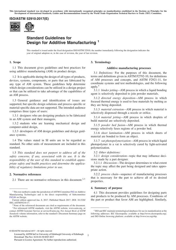 ASTM ISO ASTM 52910-17 Standard Guidelines for Design for Additive Manufacturing