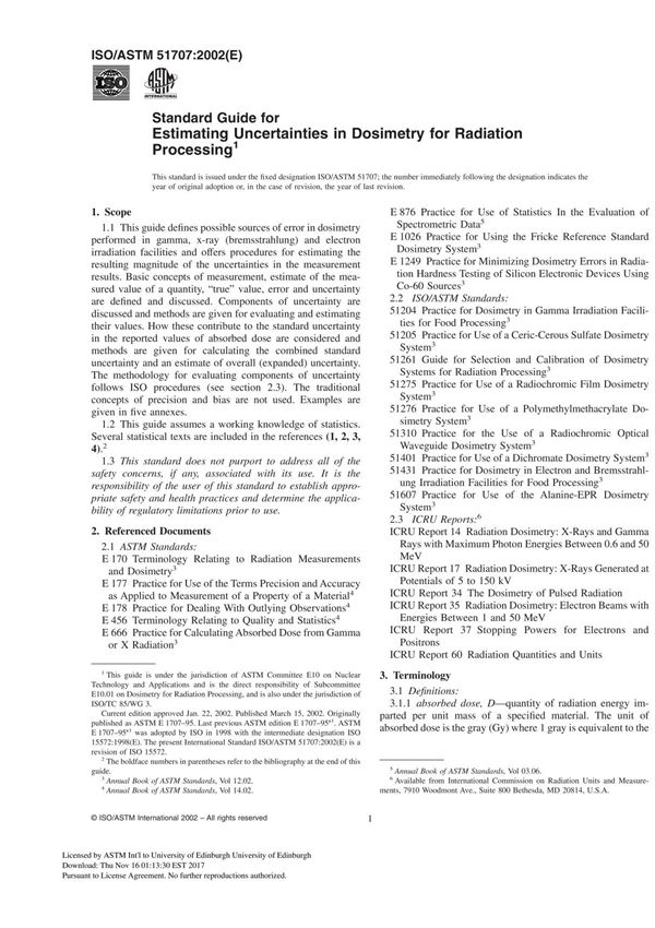 ISO ASTM 51707 - 02 Standard Guide for Estimating Uncertainties in Dosimetry for Radiation Processing