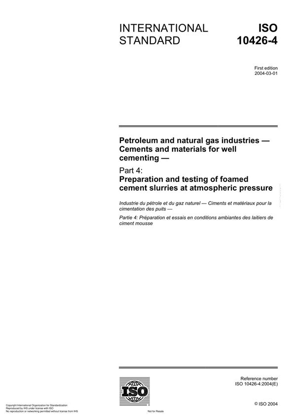 ISO 10426-4 Petroleum and natural gas industries Cements and materials for well cementing