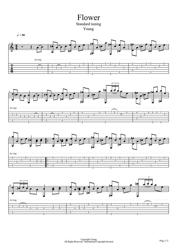暗部真明《花-flower》标准调弦指弹吉他谱