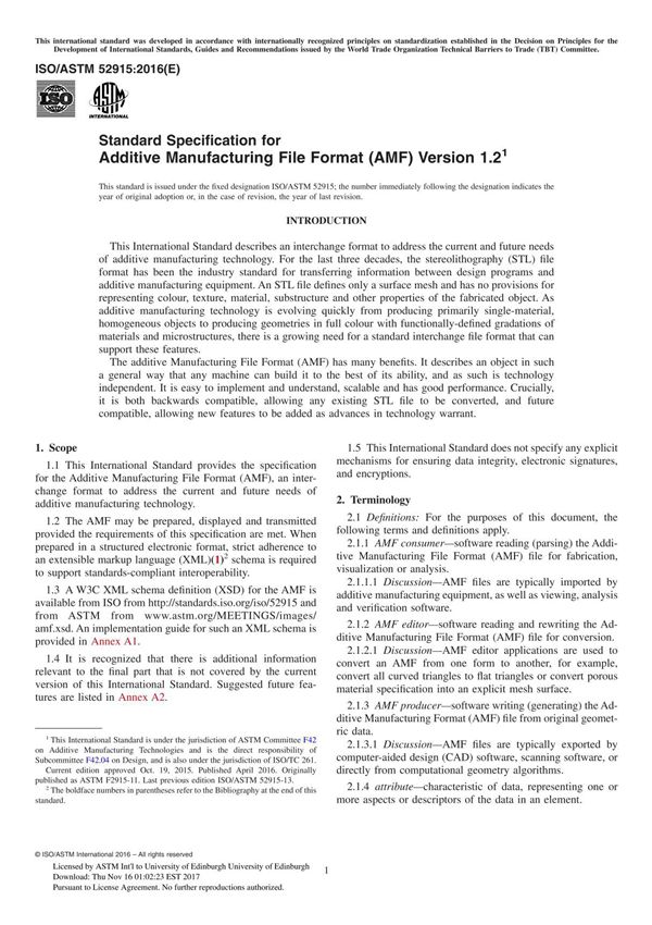 ASTM ISO ASTM 52915-16 Standard Specification for Additive Manufacturing File Format (AMF) Version 1.