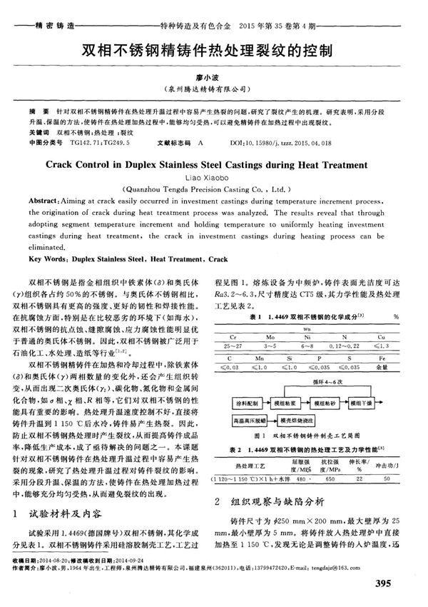 双相不锈钢精铸件热处理裂纹的控制